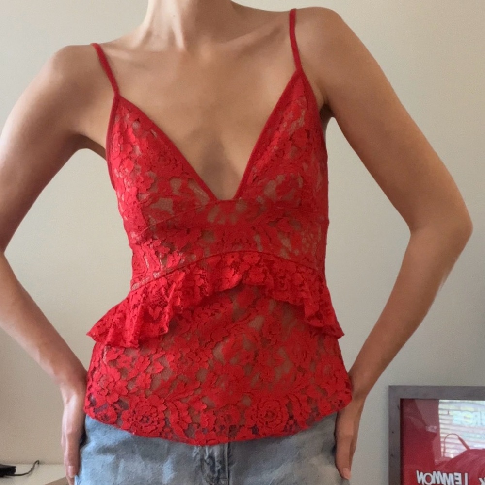 French Connection Red Lace Blouse